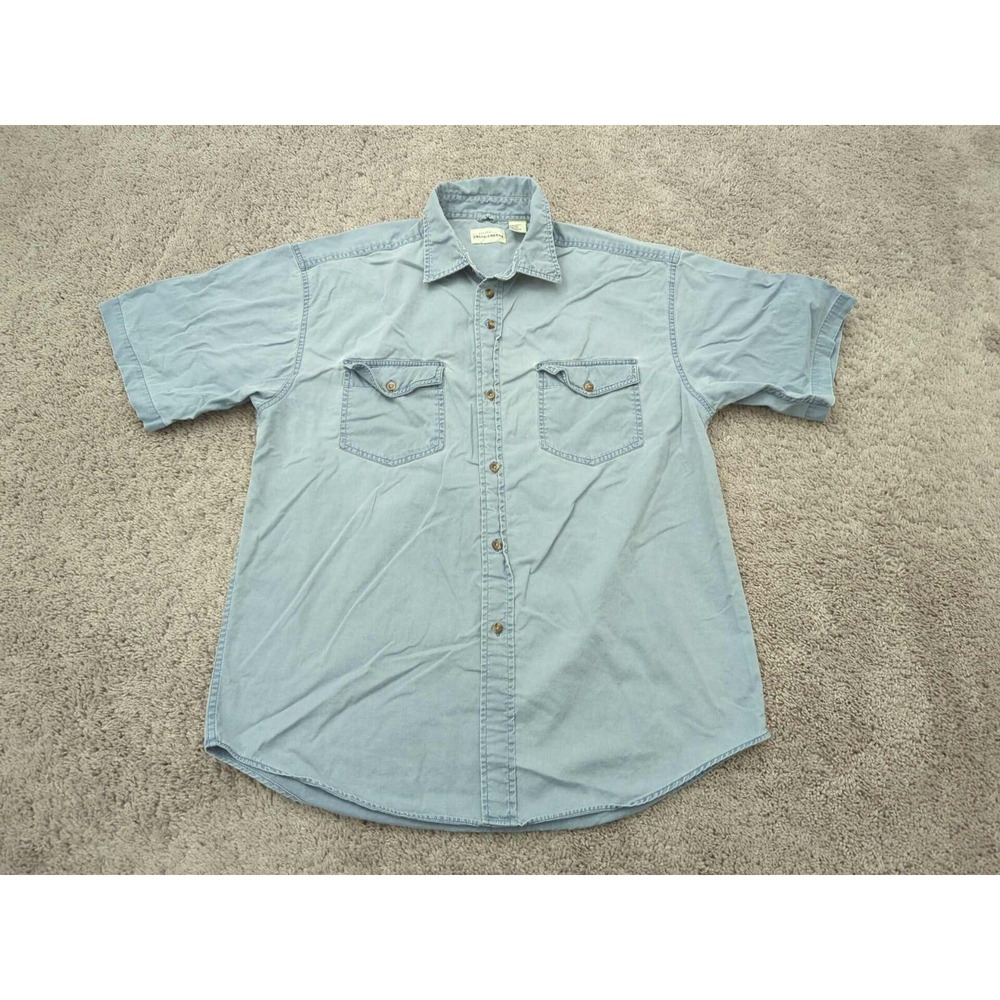Falls Creek Button Up Shirt Mens Large Soft Denim 100%‎ Cotton Preppy Casual